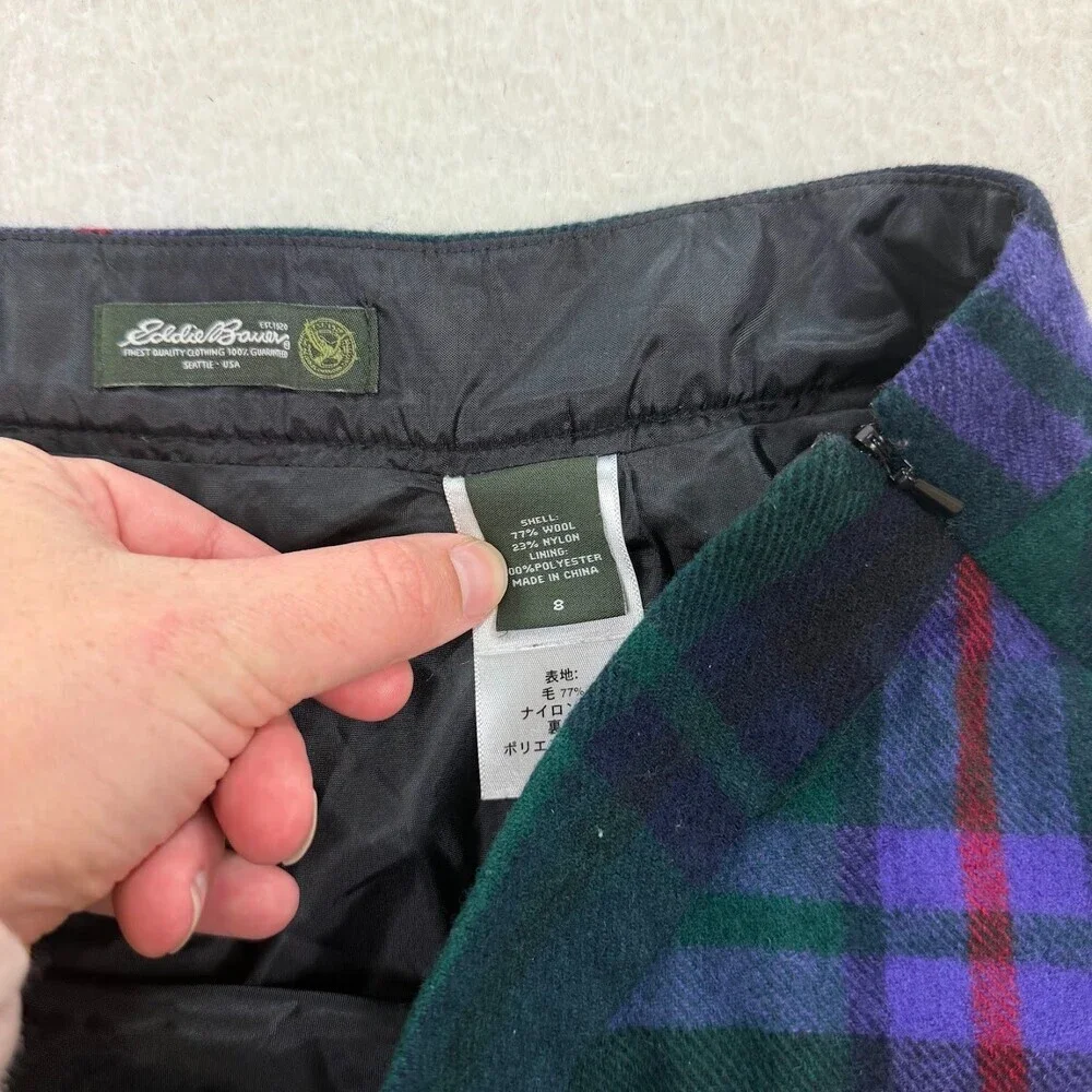 Eddie Bauer Women's Classic Plaid Wool-Blend Midi Skirt Size 8